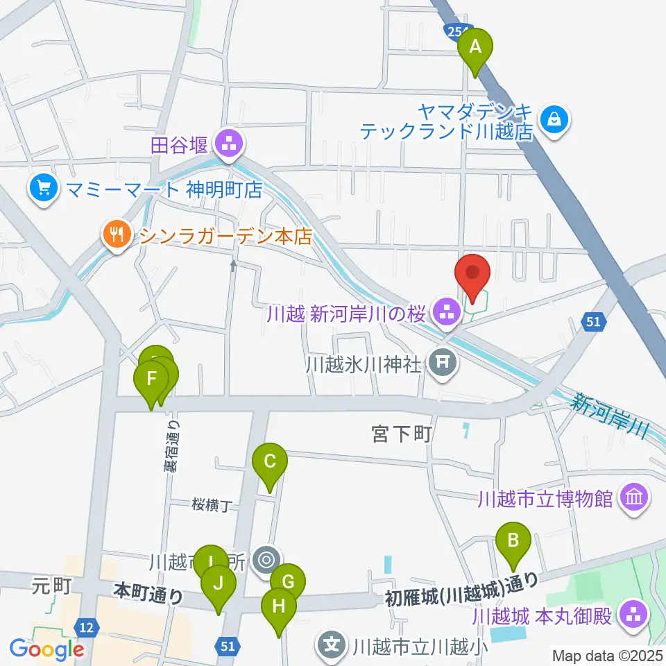 ヤオコー川越美術館（三栖右嗣記念館）周辺のカフェ一覧地図