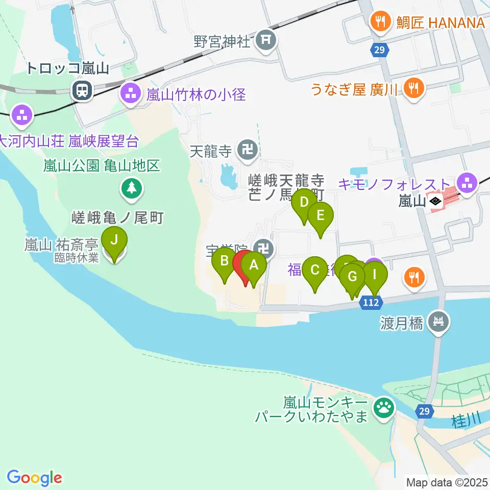 嵯峨嵐山文華館周辺のカフェ一覧地図