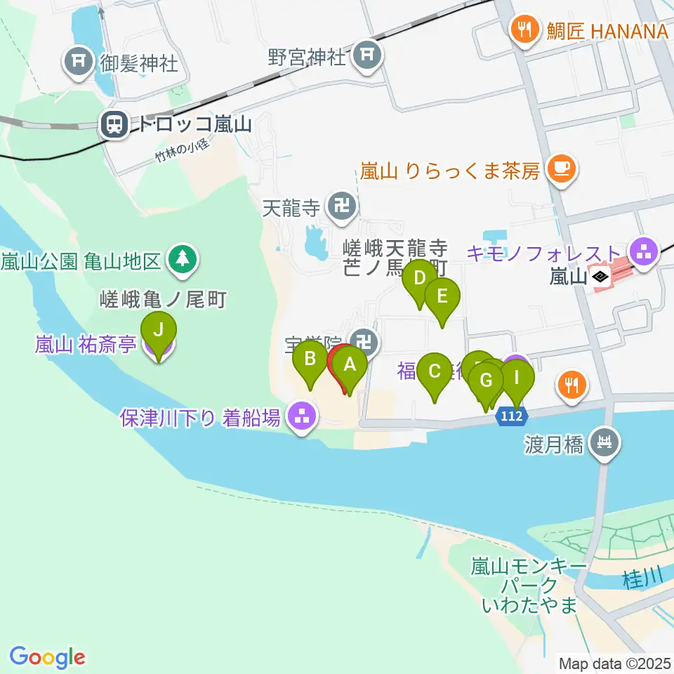 嵯峨嵐山文華館周辺のカフェ一覧地図