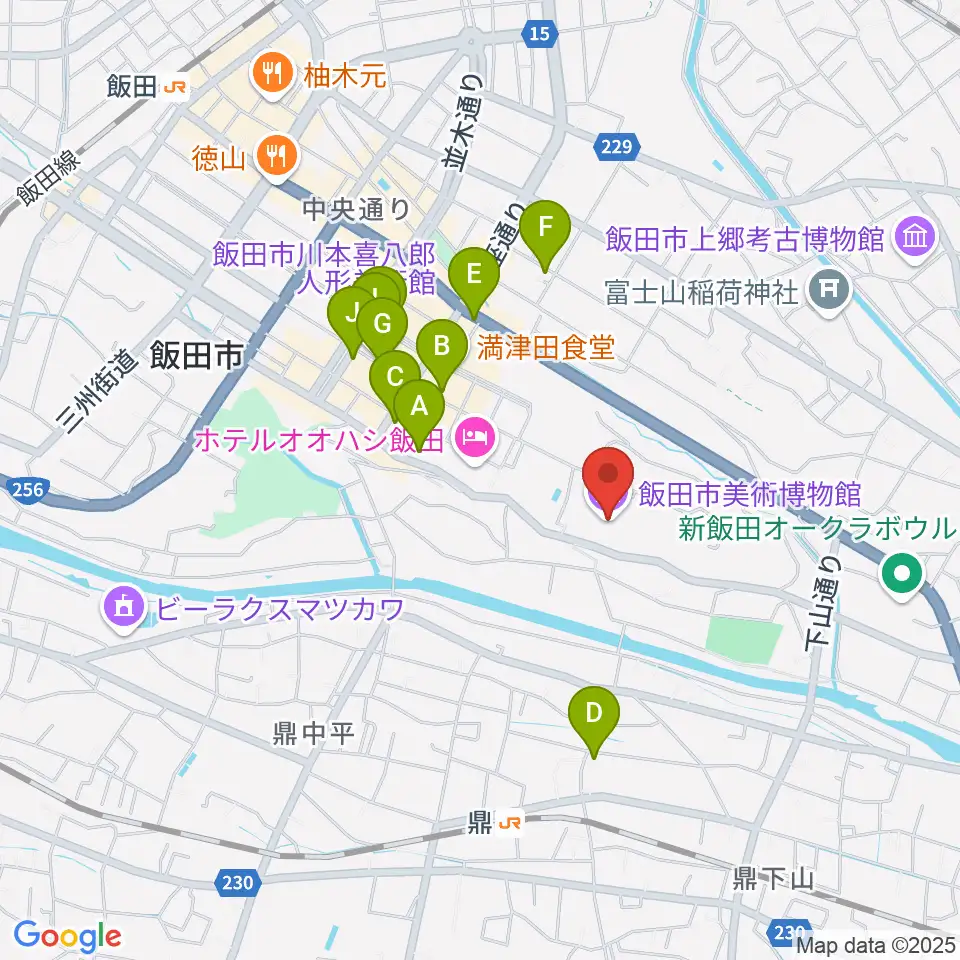 飯田市美術博物館周辺のカフェ一覧地図