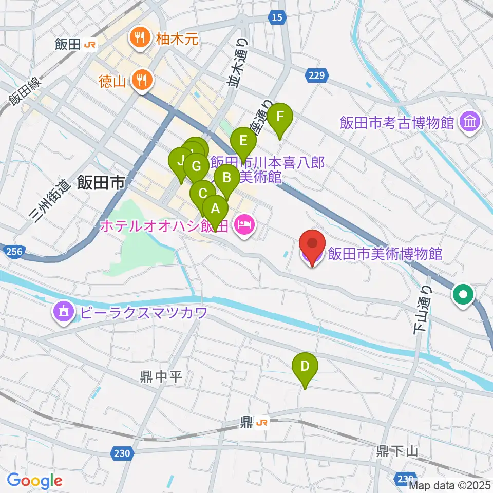 飯田市美術博物館周辺のカフェ一覧地図