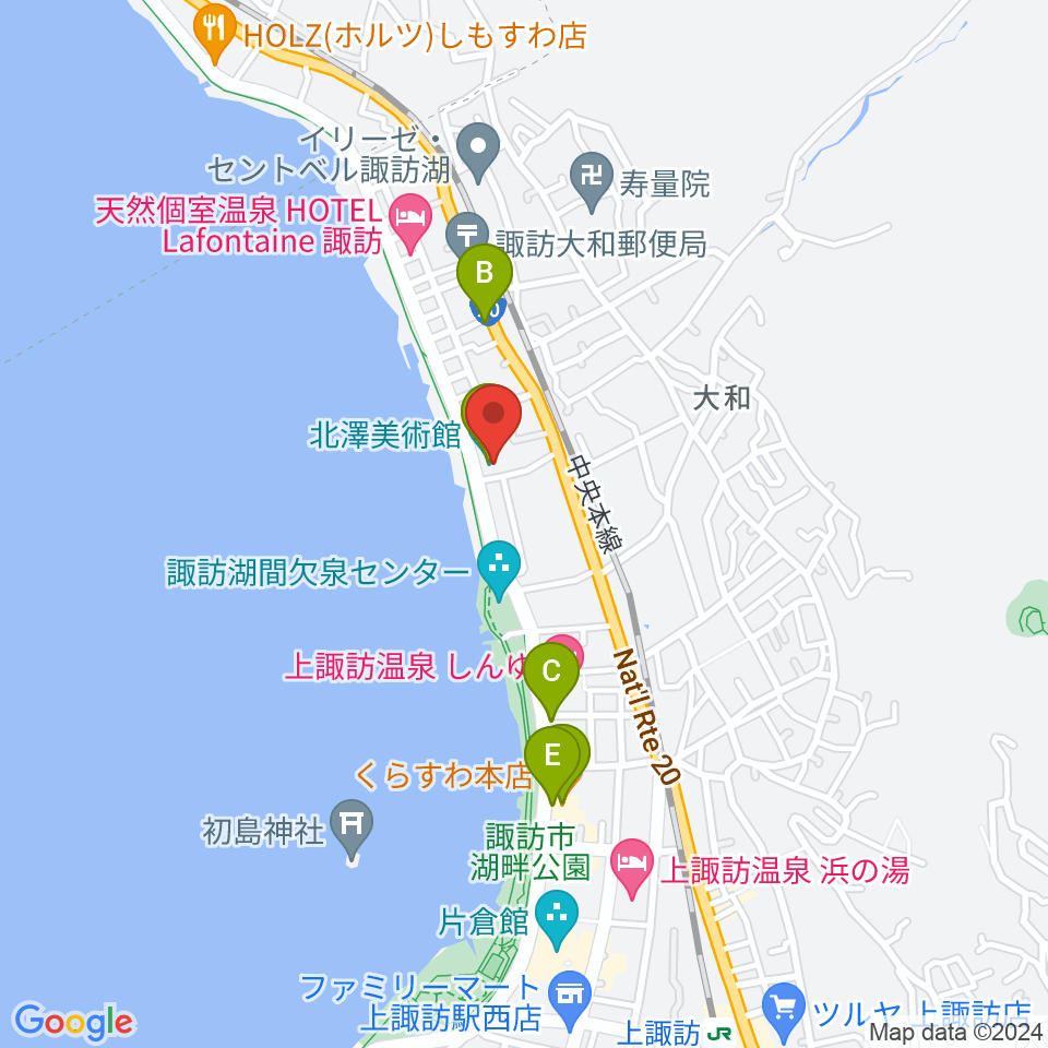 北澤美術館周辺のカフェ一覧地図