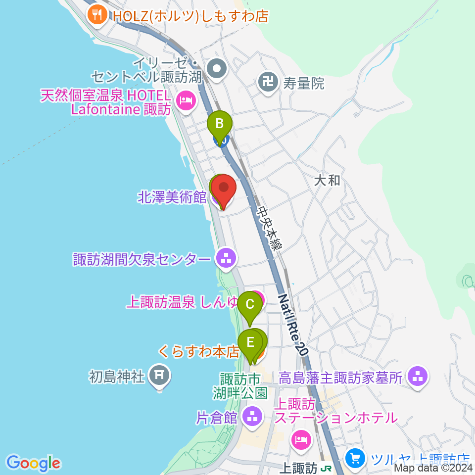 北澤美術館周辺のカフェ一覧地図