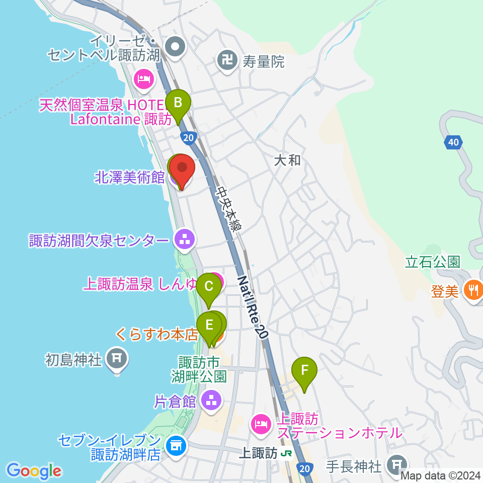 北澤美術館周辺のカフェ一覧地図