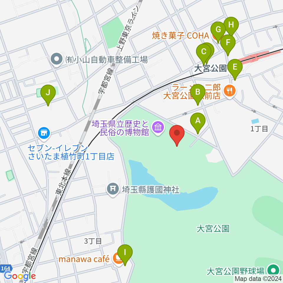 埼玉県立歴史と民俗の博物館周辺のカフェ一覧地図