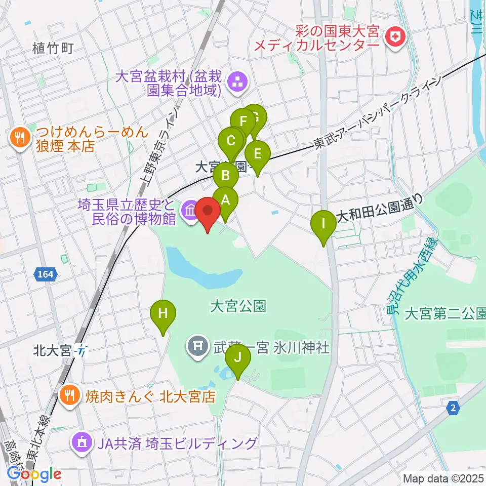 埼玉県立歴史と民俗の博物館周辺のカフェ一覧地図
