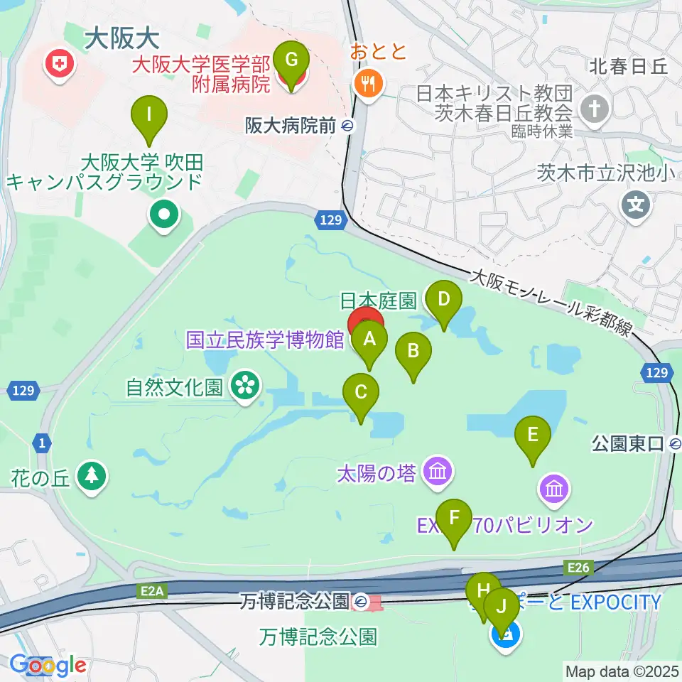国立民族学博物館周辺のカフェ一覧地図