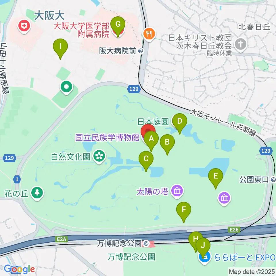 国立民族学博物館周辺のカフェ一覧地図