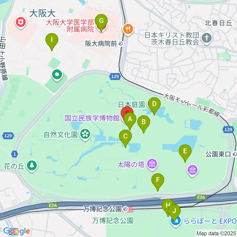国立民族学博物館周辺のカフェ一覧地図