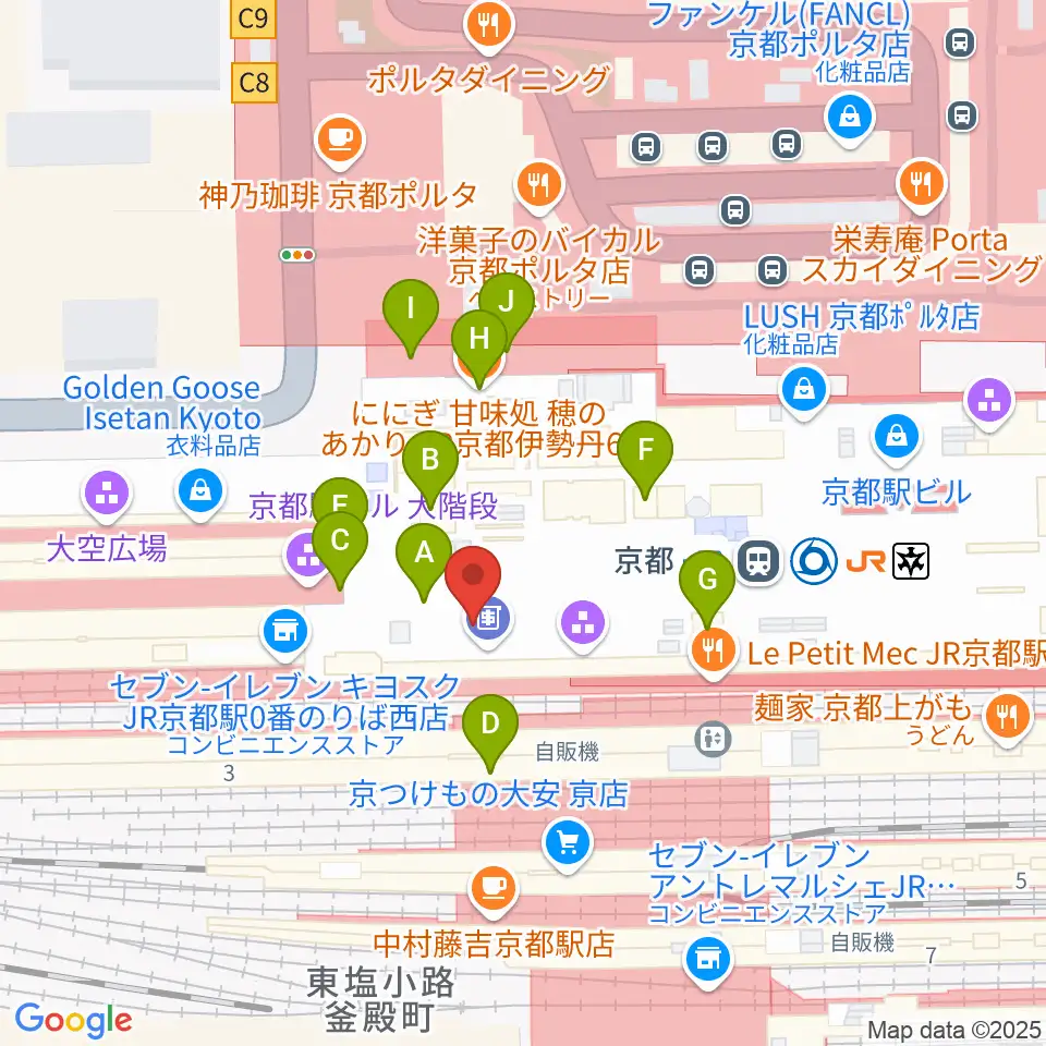 美術館「えき」KYOTO周辺のカフェ一覧地図