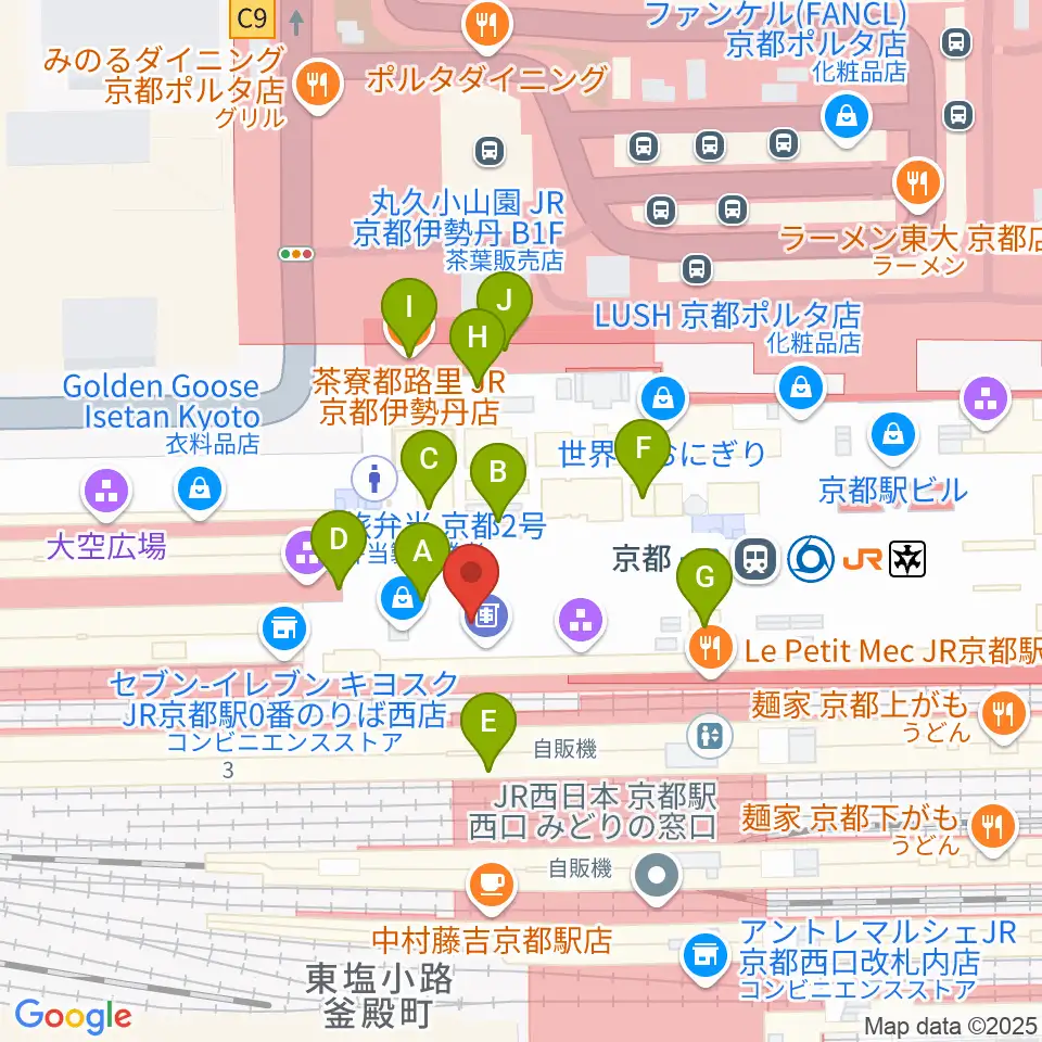 美術館「えき」KYOTO周辺のカフェ一覧地図