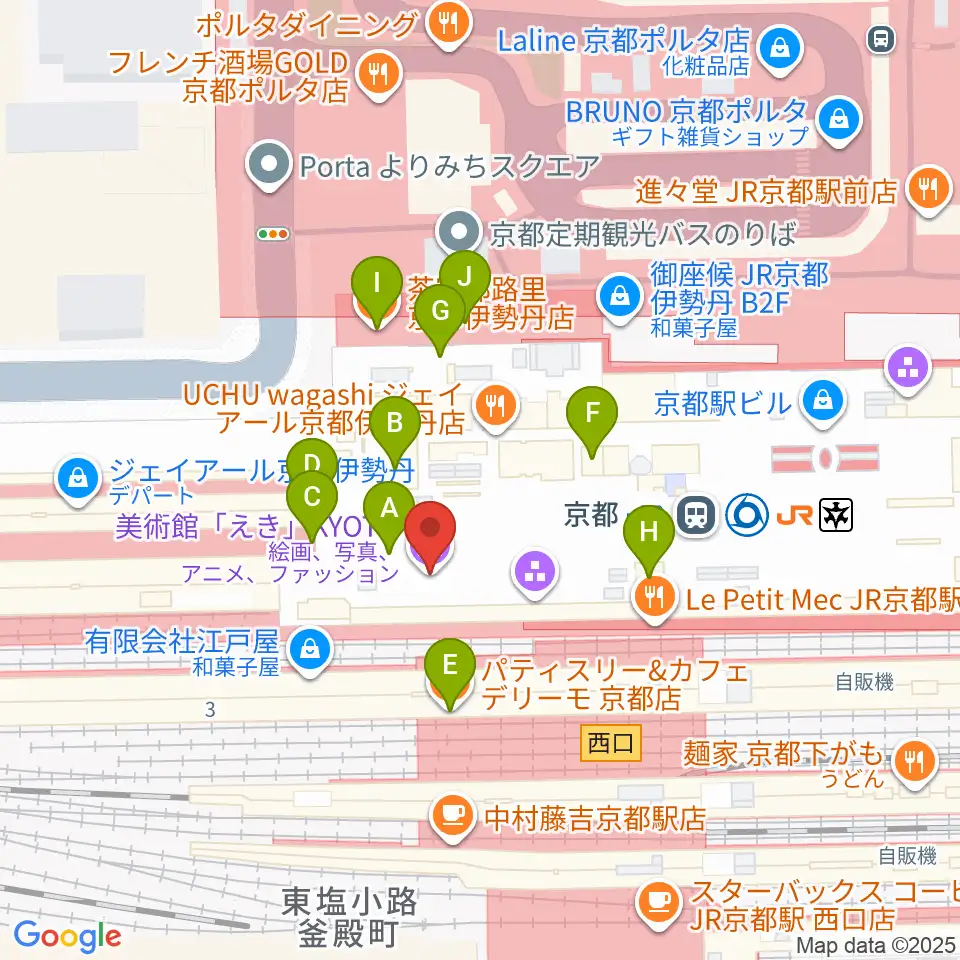 美術館「えき」KYOTO周辺のカフェ一覧地図