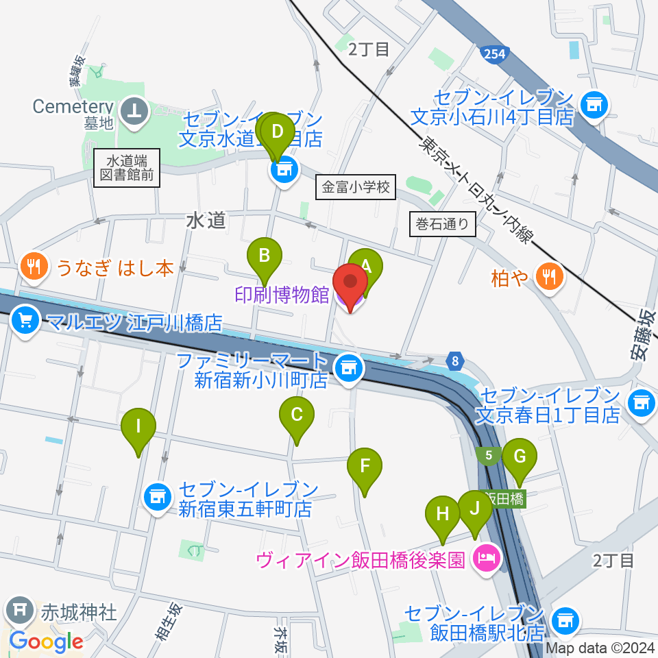 印刷博物館周辺のカフェ一覧地図