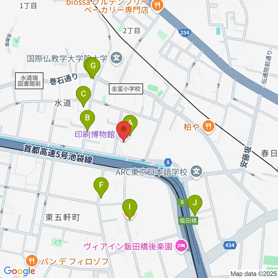 印刷博物館周辺のカフェ一覧地図