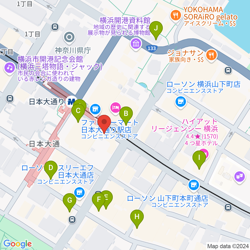 横浜ユーラシア文化館周辺のカフェ一覧地図