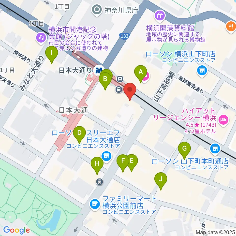 横浜ユーラシア文化館周辺のカフェ一覧地図
