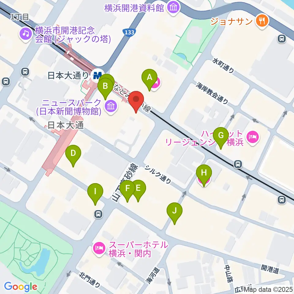 横浜ユーラシア文化館周辺のカフェ一覧地図