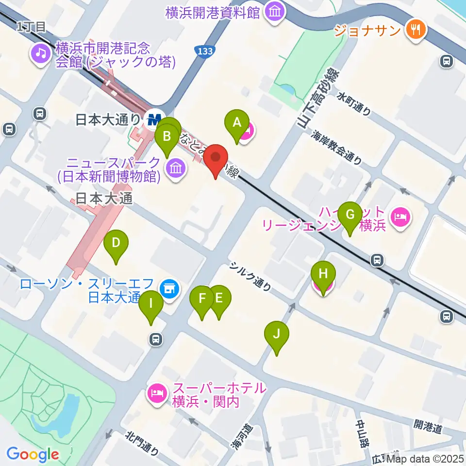 横浜ユーラシア文化館周辺のカフェ一覧地図