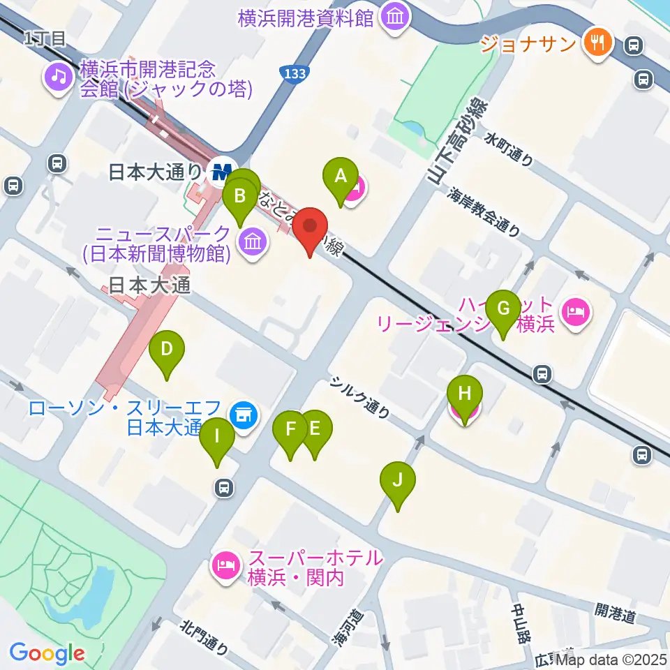 横浜ユーラシア文化館周辺のカフェ一覧地図