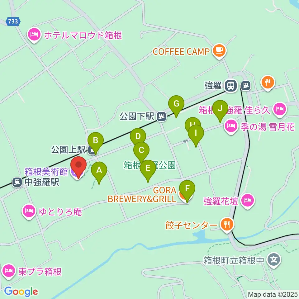 箱根美術館周辺のカフェ一覧地図