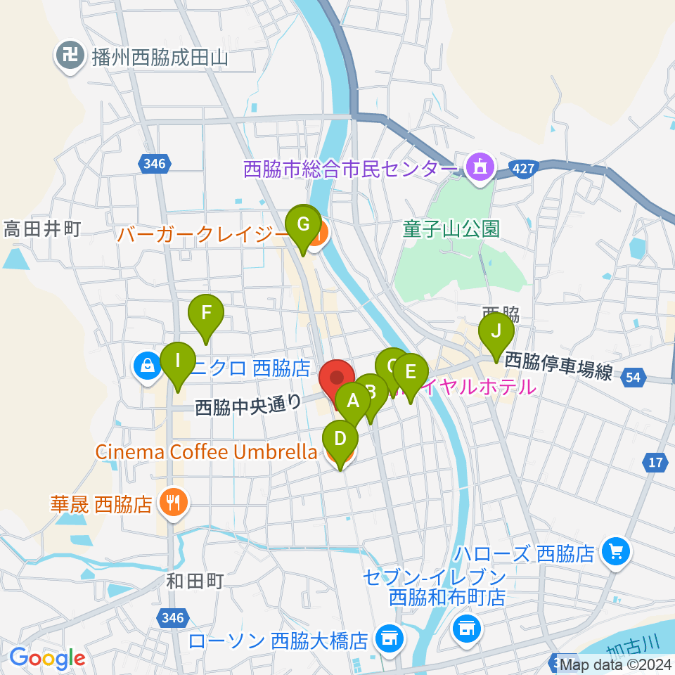 西脇市立音楽ホール アピカホール周辺のカフェ一覧地図