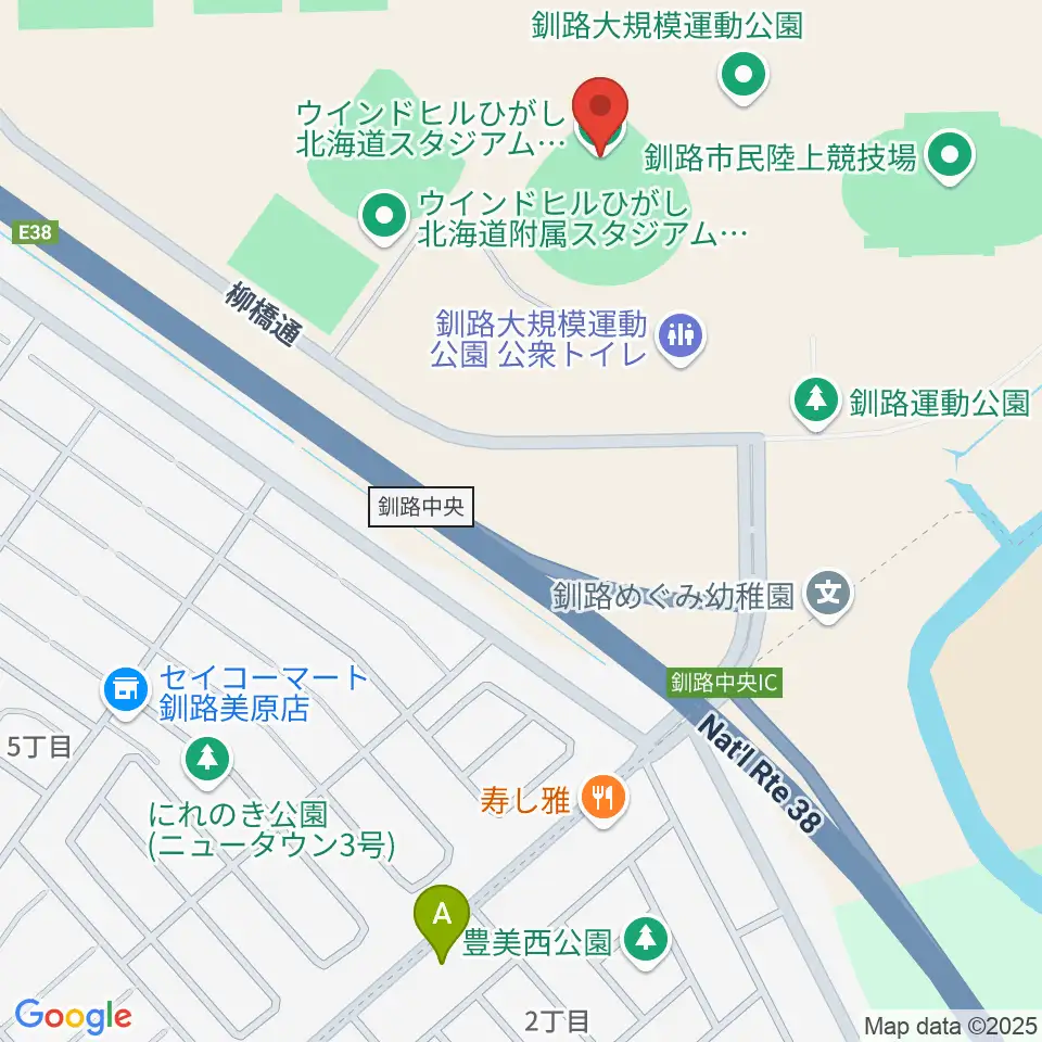 ウインドヒルひがし北海道スタジアム周辺のカフェ一覧地図