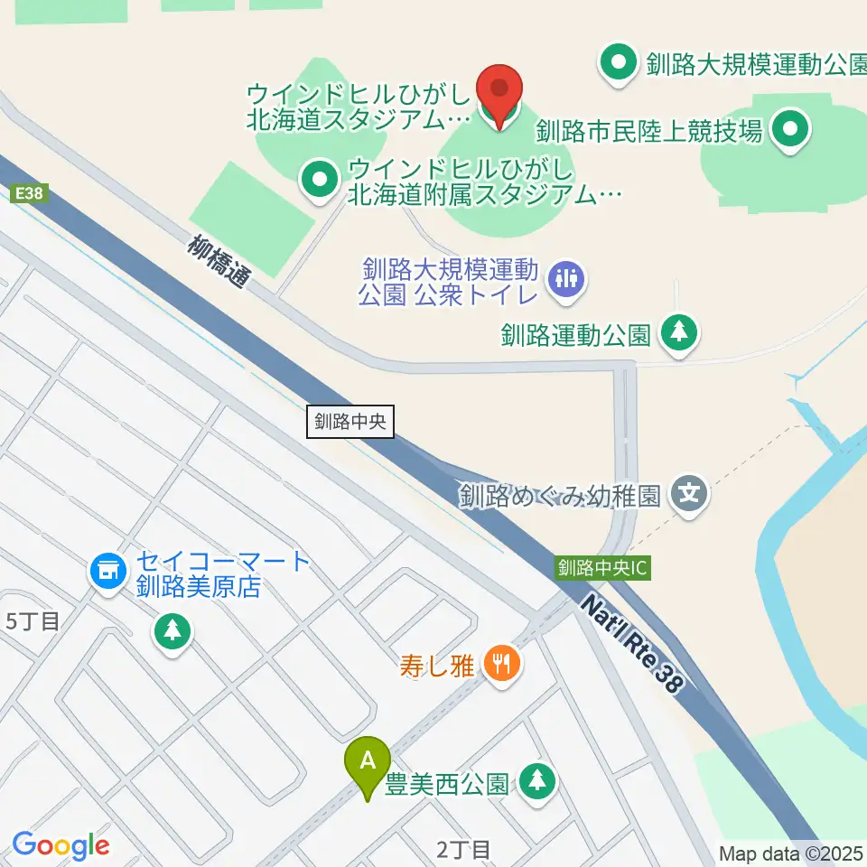 ウインドヒルひがし北海道スタジアム周辺のカフェ一覧地図