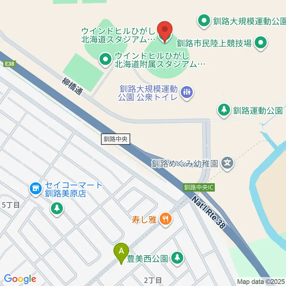 ウインドヒルひがし北海道スタジアム周辺のカフェ一覧地図