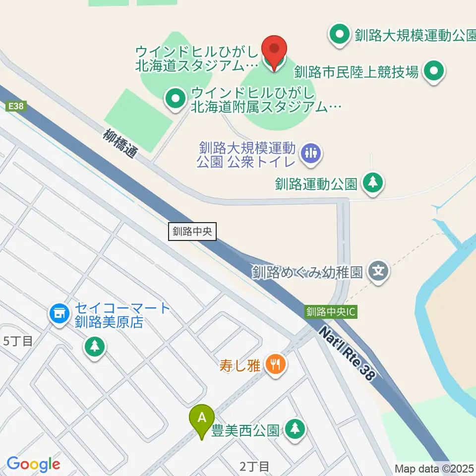 ウインドヒルひがし北海道スタジアム周辺のカフェ一覧地図