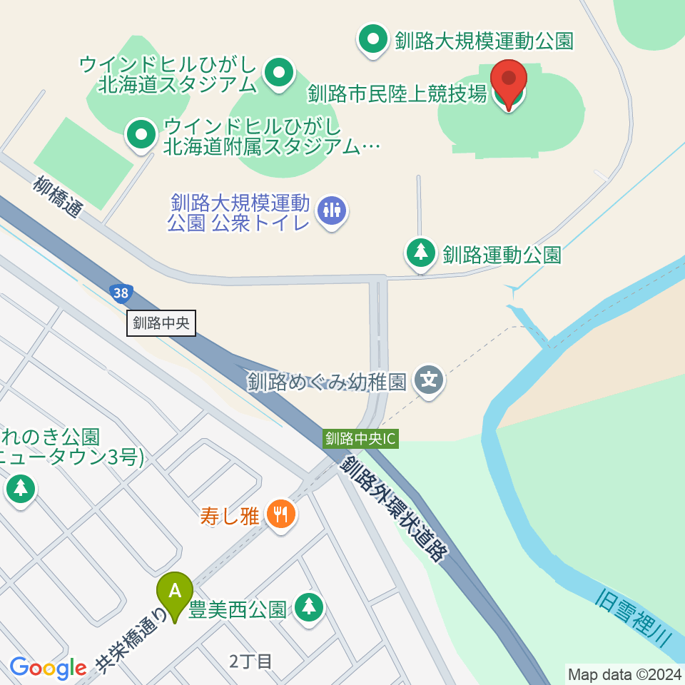 釧路市民陸上競技場周辺のカフェ一覧地図