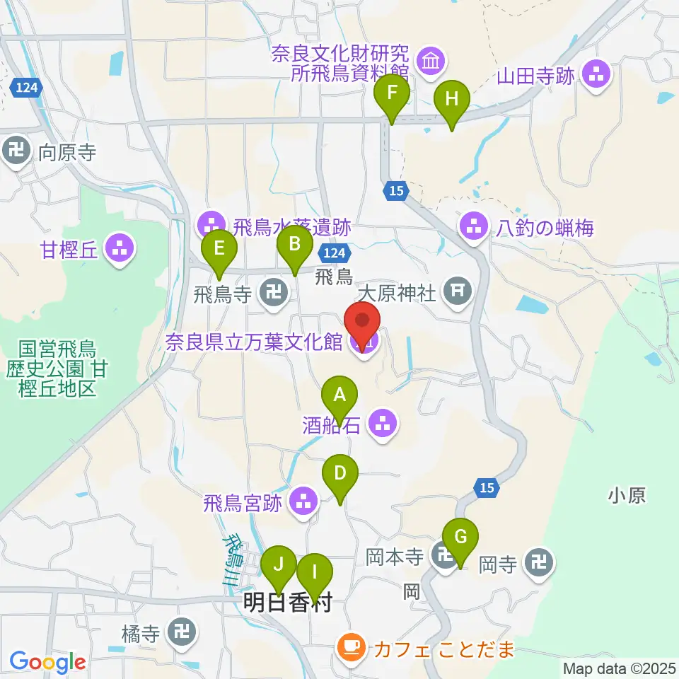 奈良県立万葉文化館周辺のカフェ一覧地図