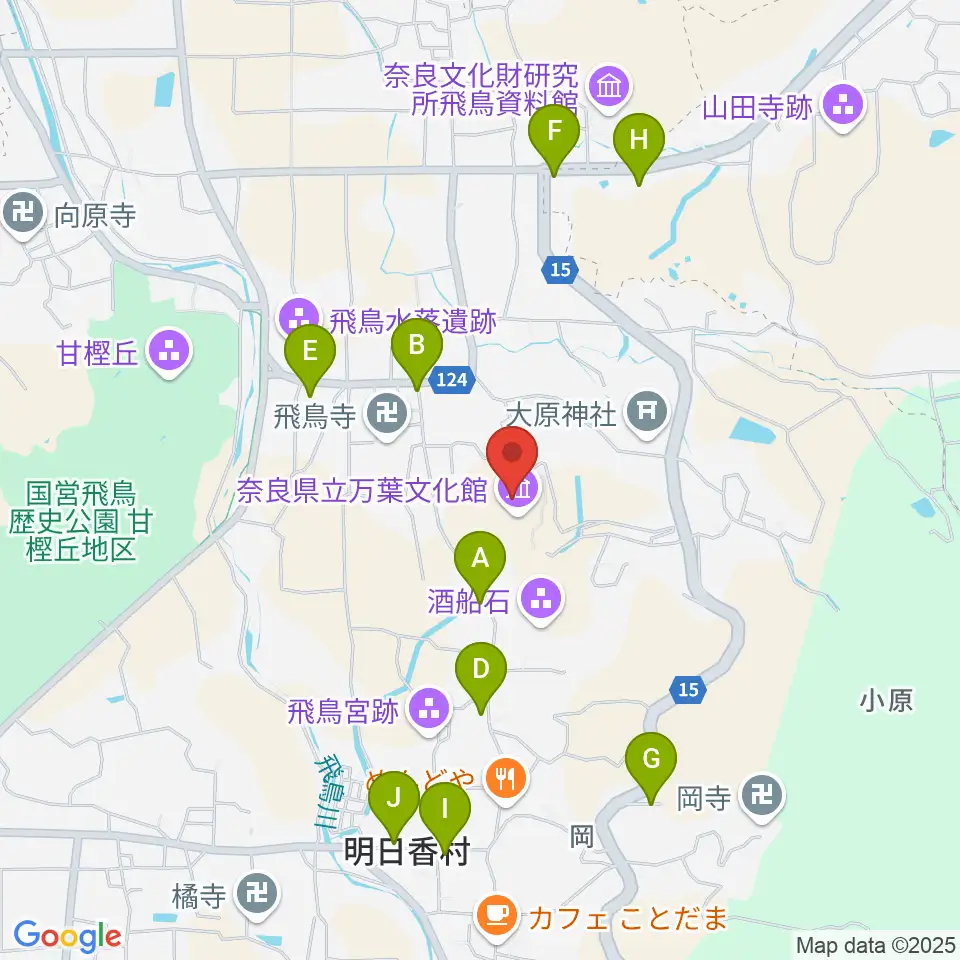 奈良県立万葉文化館周辺のカフェ一覧地図