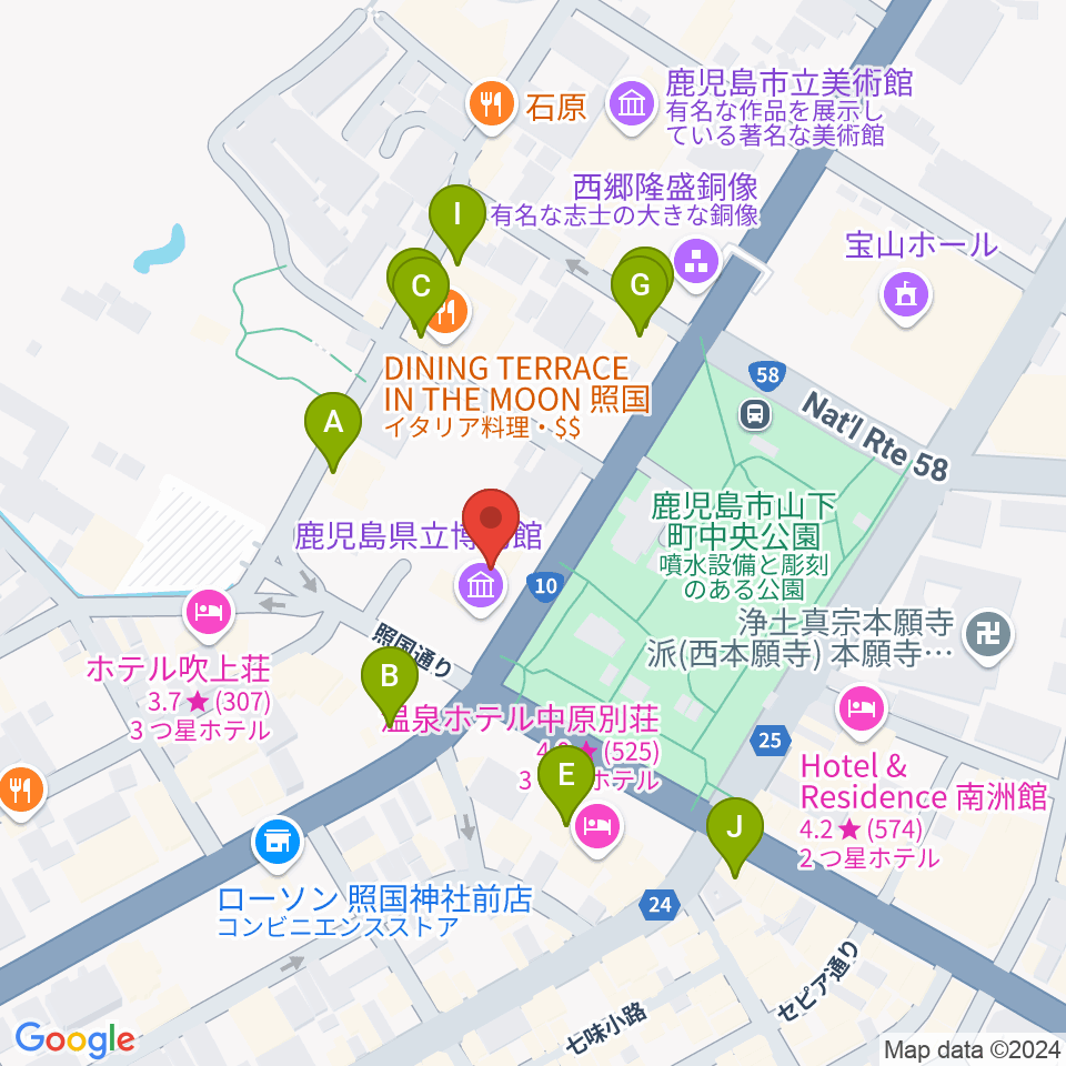 鹿児島県立博物館周辺のカフェ一覧地図