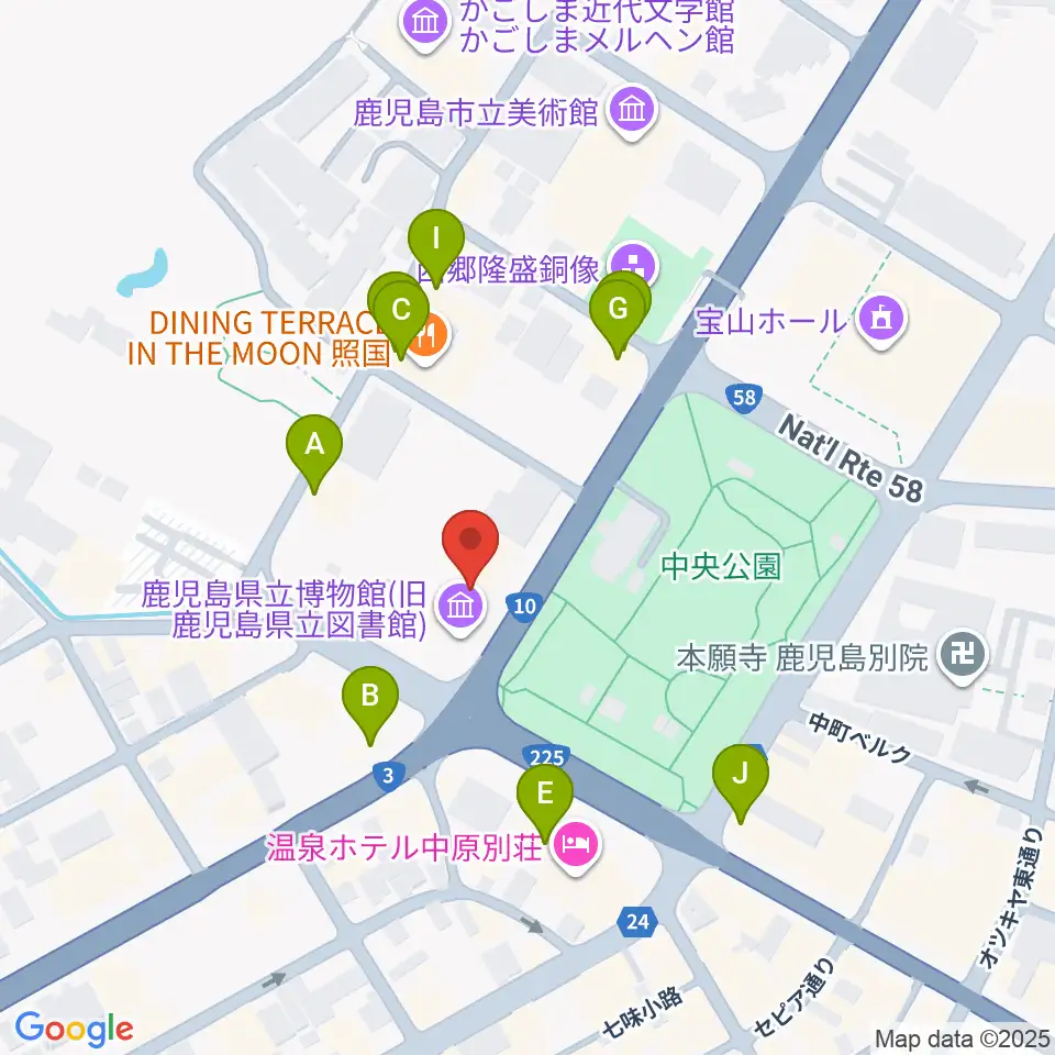 鹿児島県立博物館周辺のカフェ一覧地図