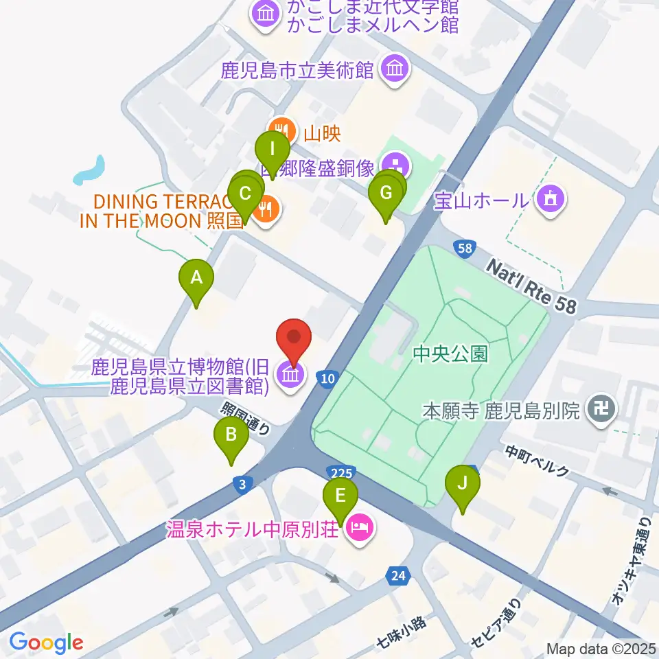 鹿児島県立博物館周辺のカフェ一覧地図