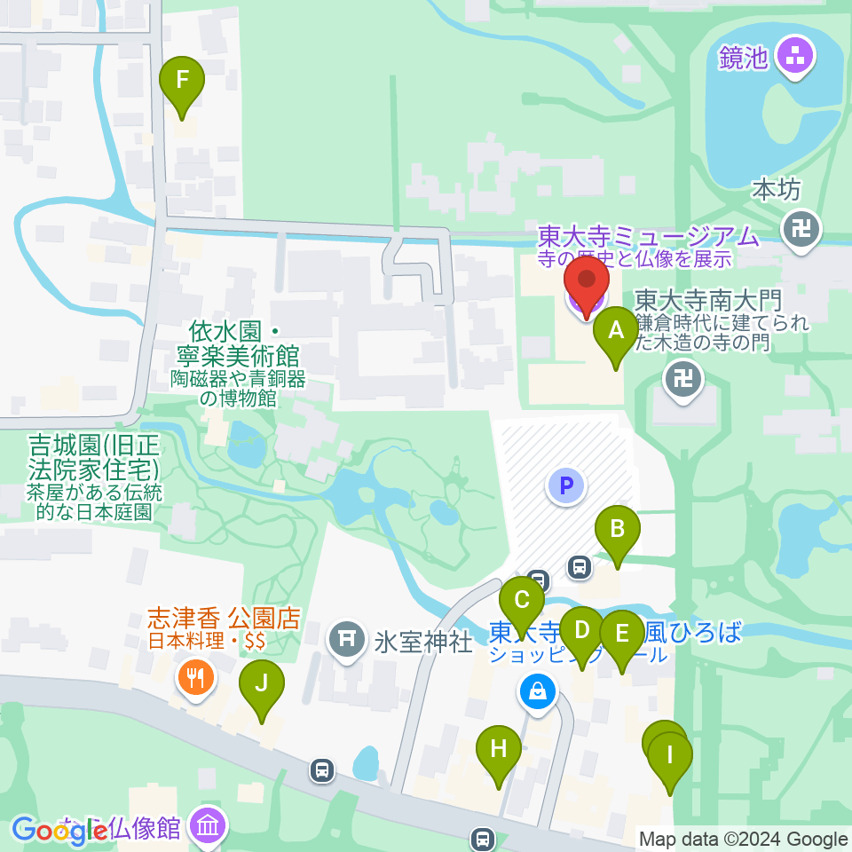 東大寺ミュージアム周辺のカフェ一覧地図