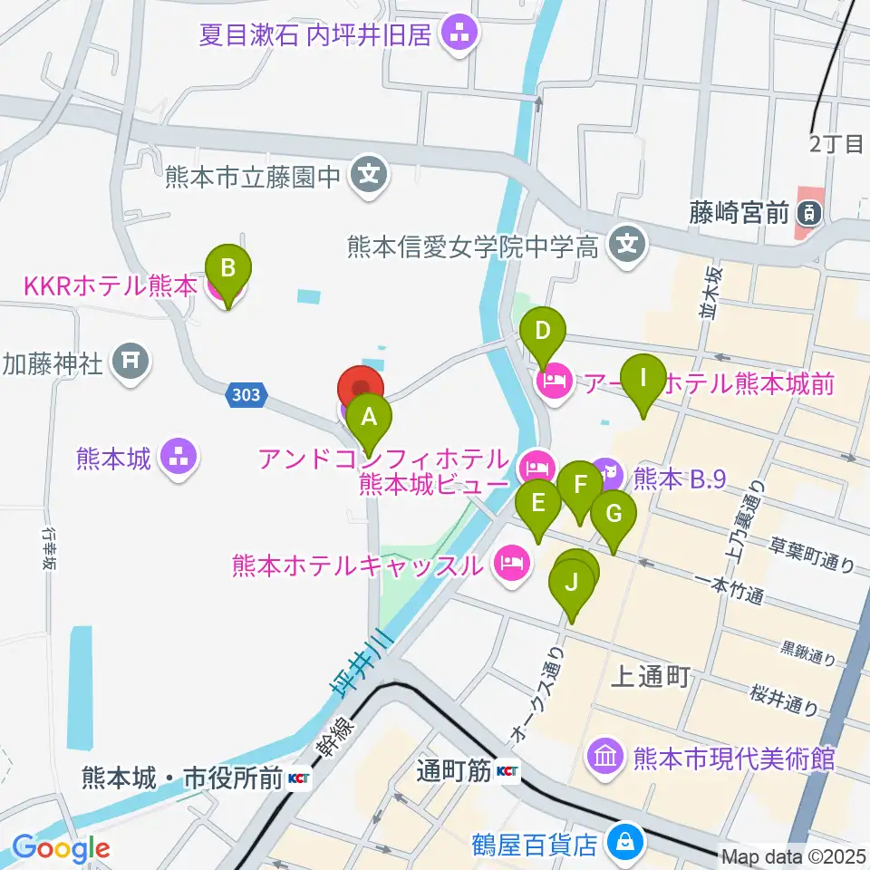 熊本県立美術館分館周辺のカフェ一覧地図
