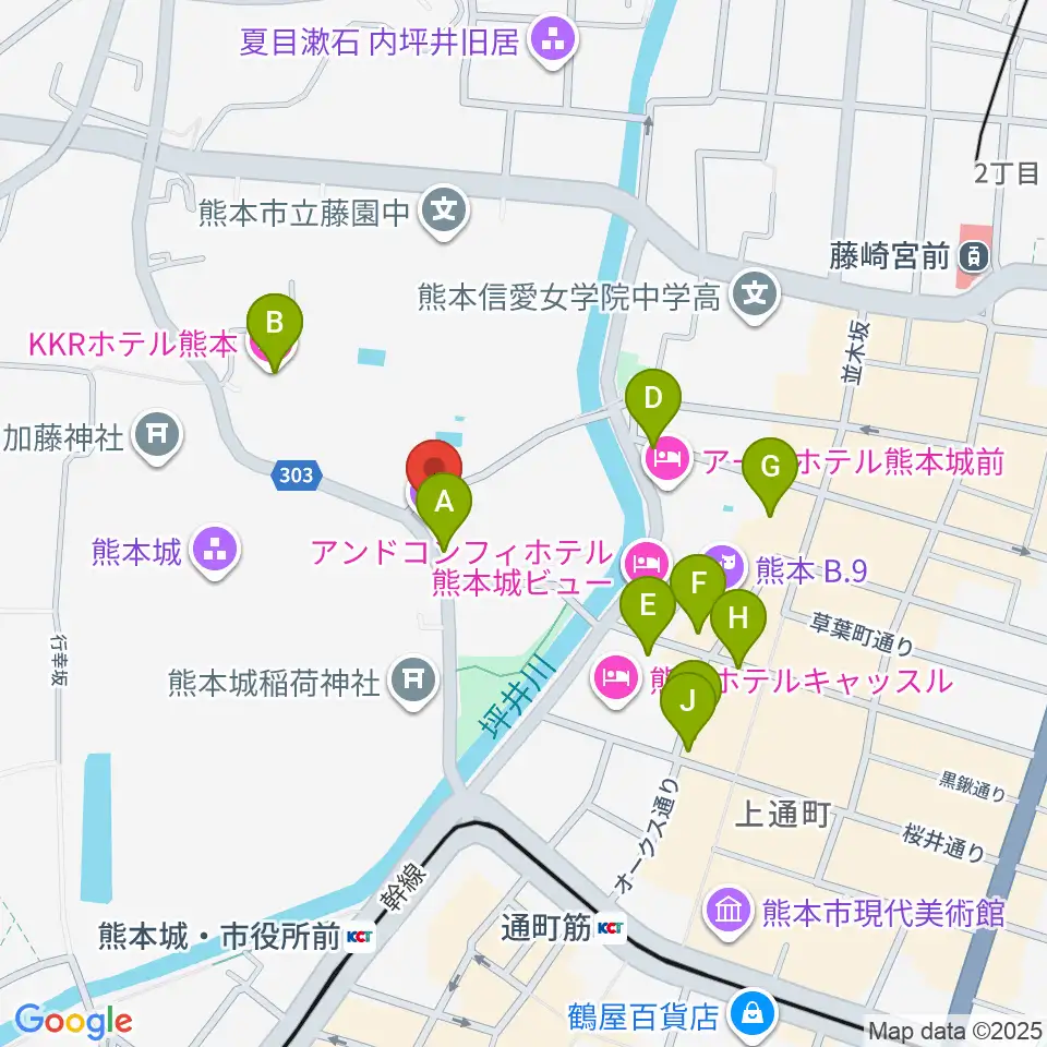熊本県立美術館分館周辺のカフェ一覧地図