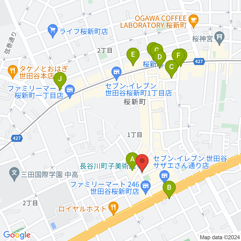 長谷川町子美術館・記念館周辺のカフェ一覧地図