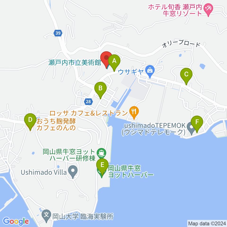 瀬戸内市立美術館周辺のカフェ一覧地図