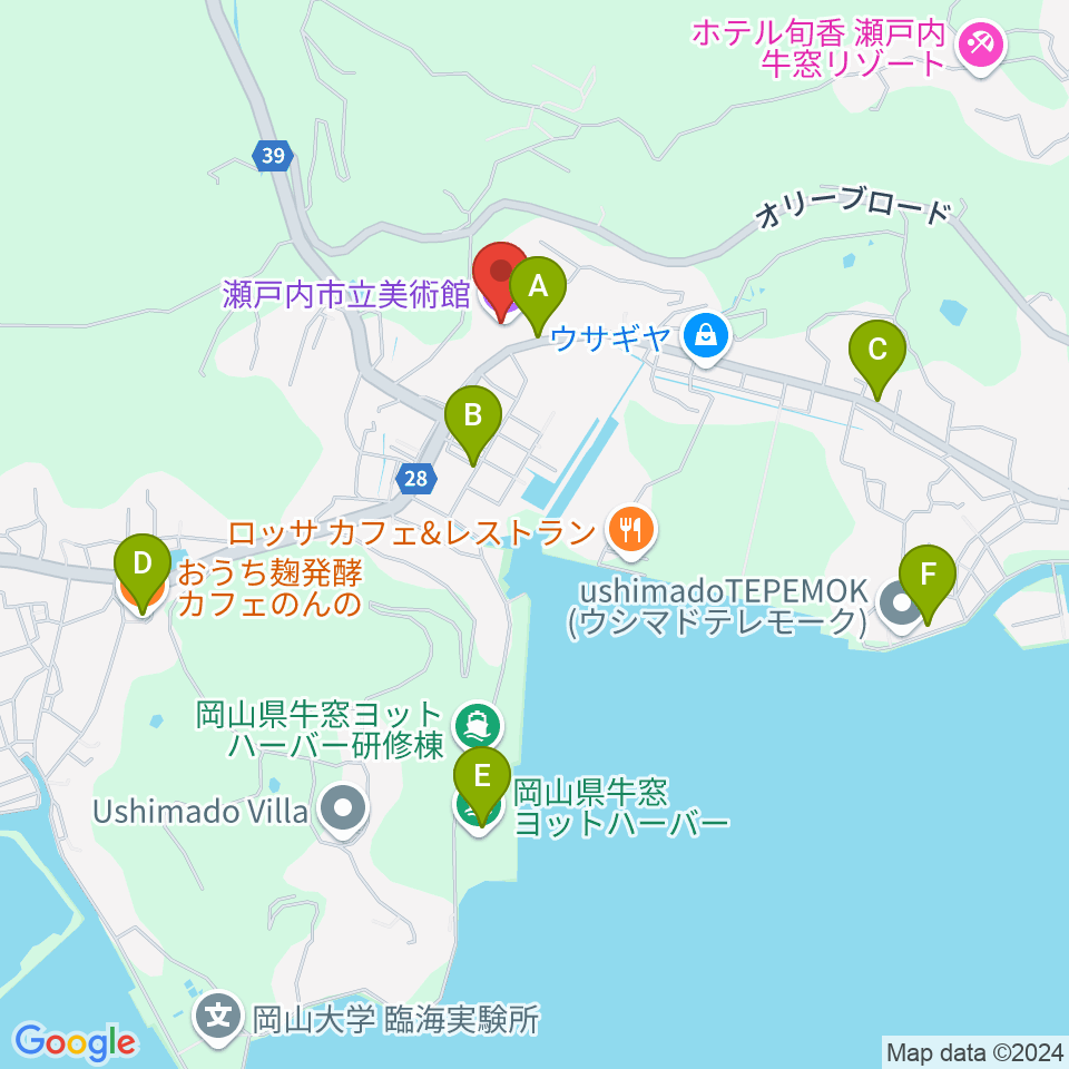 瀬戸内市立美術館周辺のカフェ一覧地図