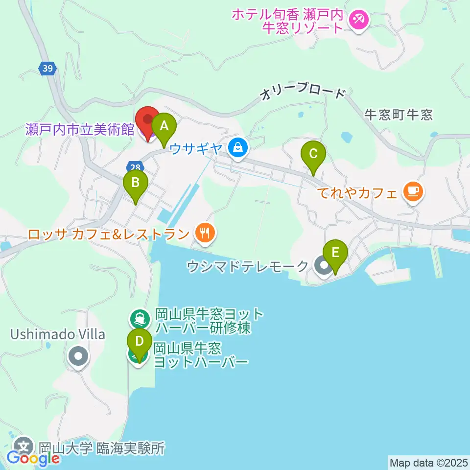 瀬戸内市立美術館周辺のカフェ一覧地図