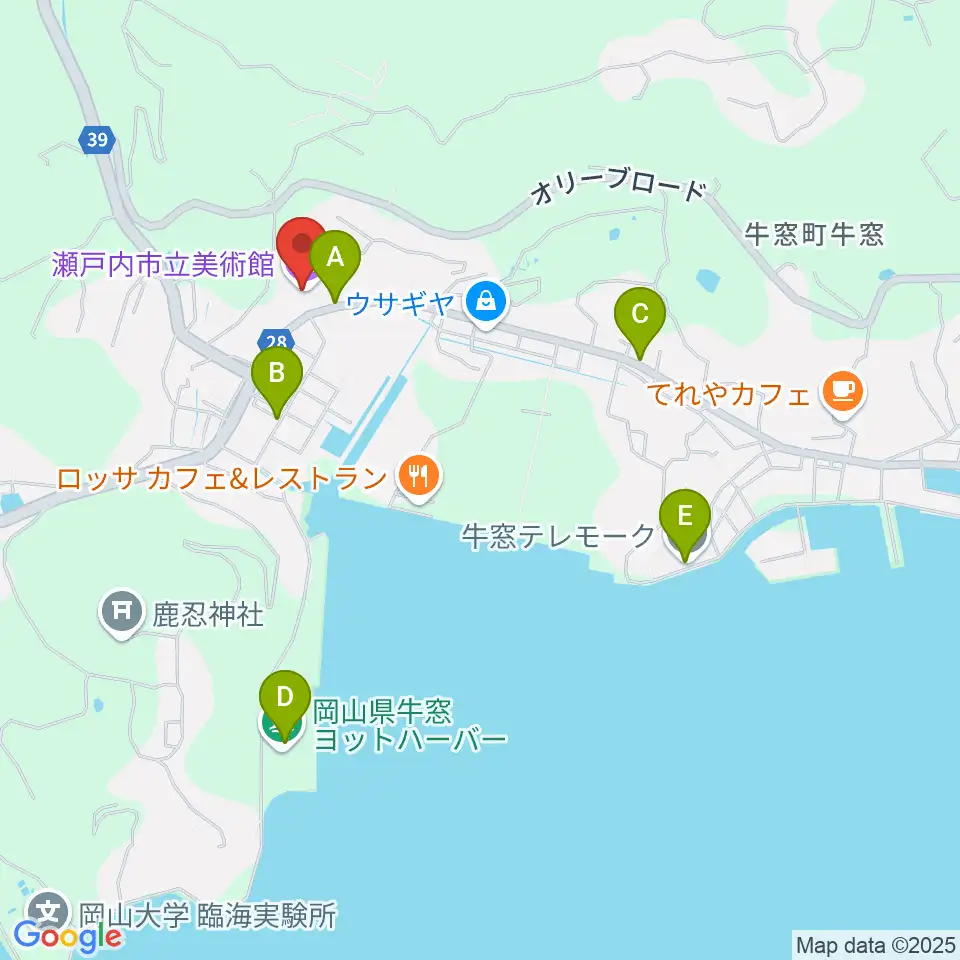 瀬戸内市立美術館周辺のカフェ一覧地図