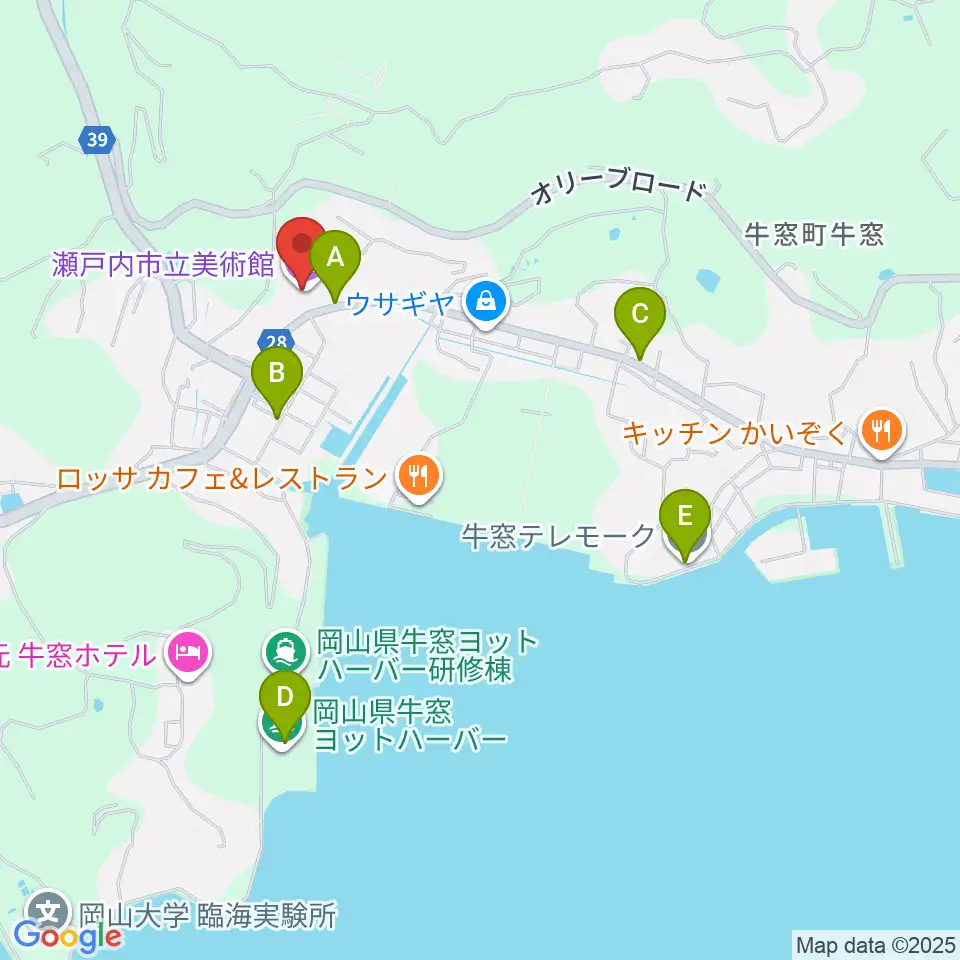 瀬戸内市立美術館周辺のカフェ一覧地図