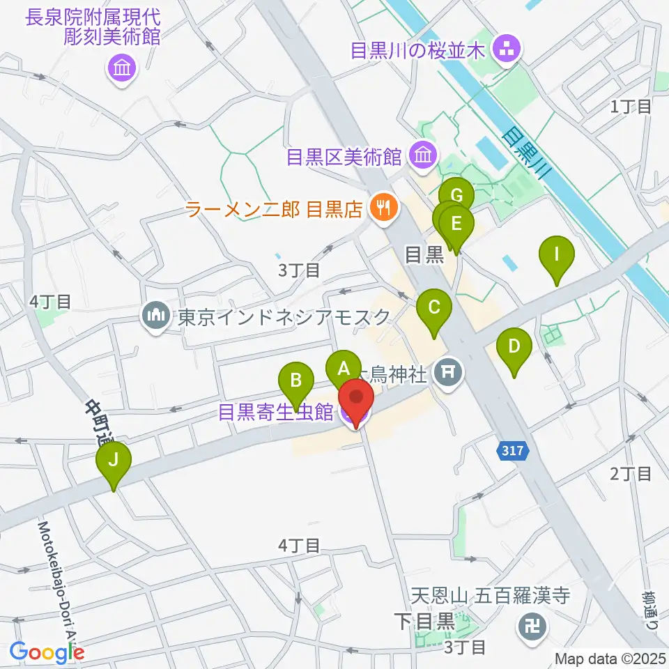 目黒寄生虫館周辺のカフェ一覧地図