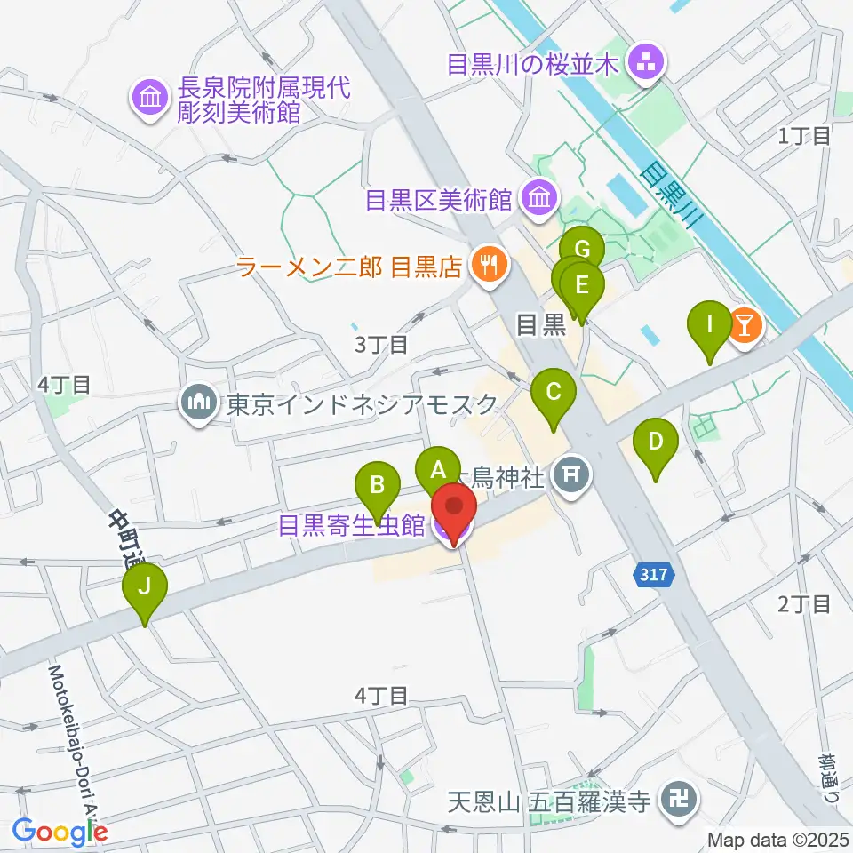 目黒寄生虫館周辺のカフェ一覧地図