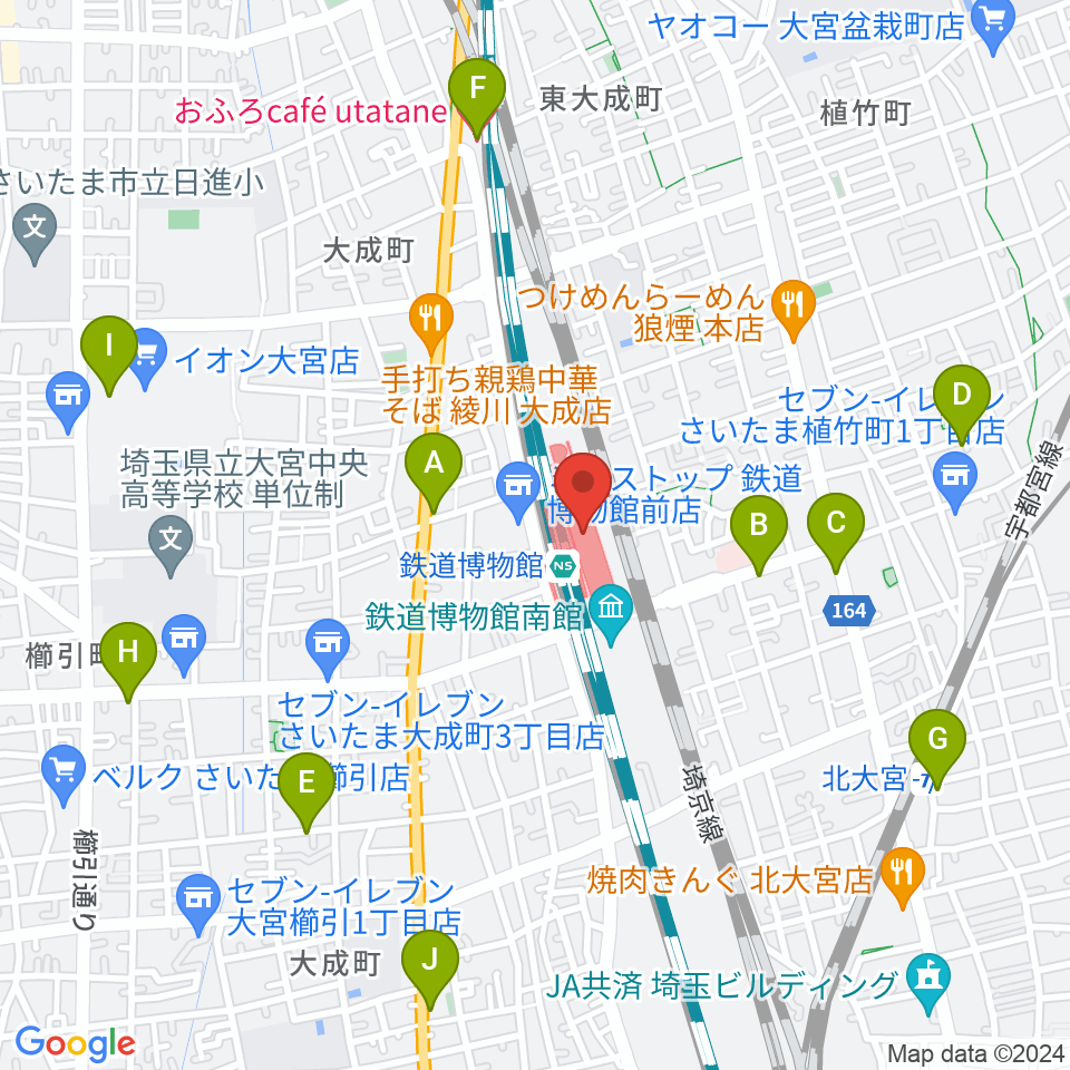 鉄道博物館周辺のカフェ一覧地図