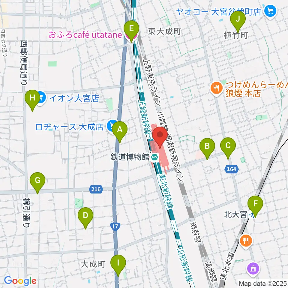鉄道博物館周辺のカフェ一覧地図