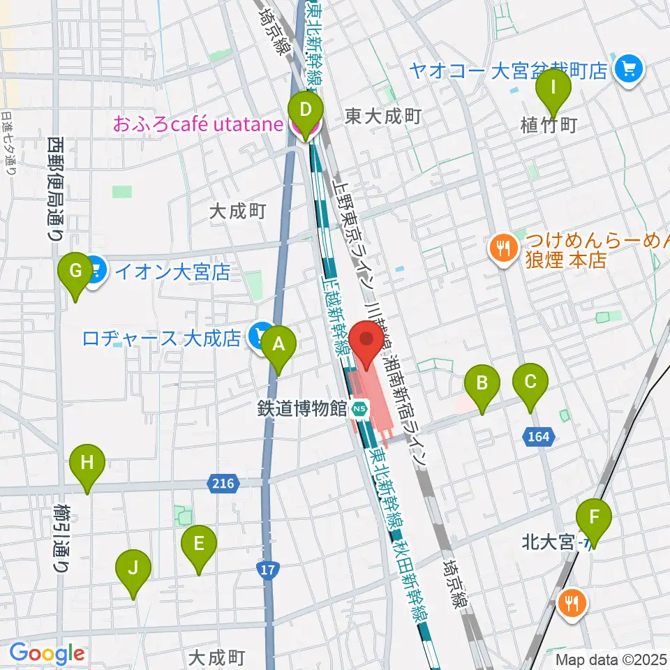 鉄道博物館周辺のカフェ一覧地図
