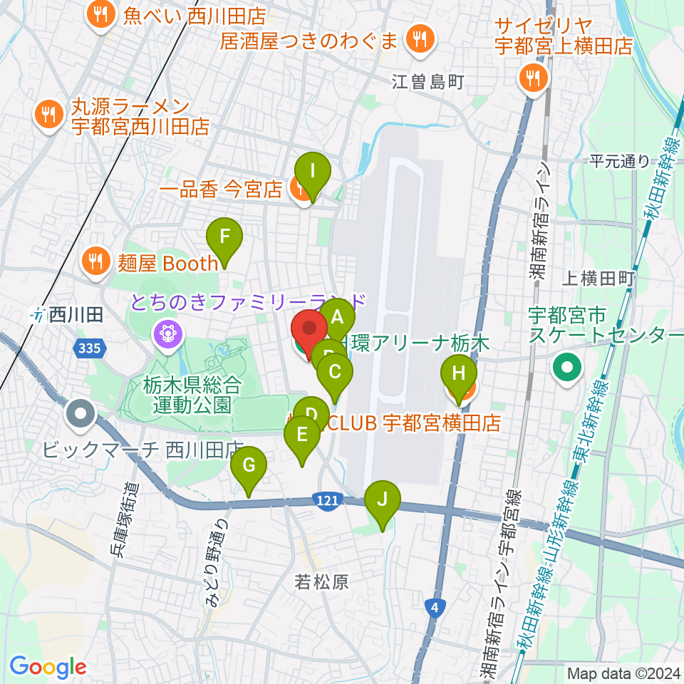 日環アリーナ栃木周辺のカフェ一覧地図